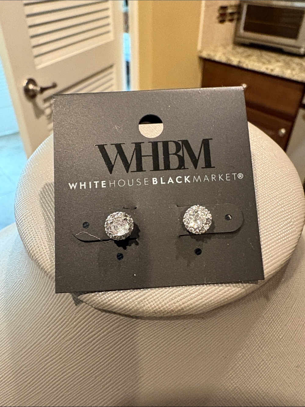 White House Black Market Silver Crystal Halo Stud Earrings - Clear
